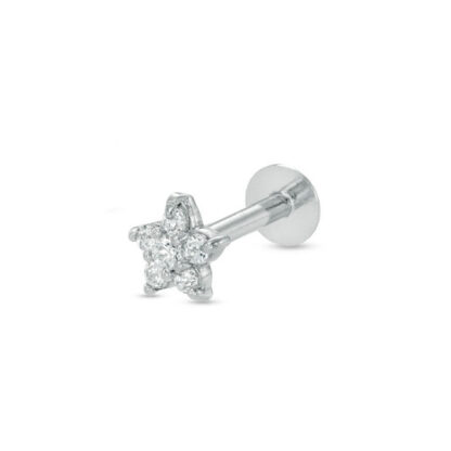 016 Gauge Cubic Zirconia Flower Labret in Solid 14K White Gold