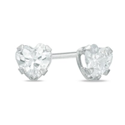 Child's 4mm Heart-Shaped Cubic Zirconia Stud Earrings in 10K White Gold