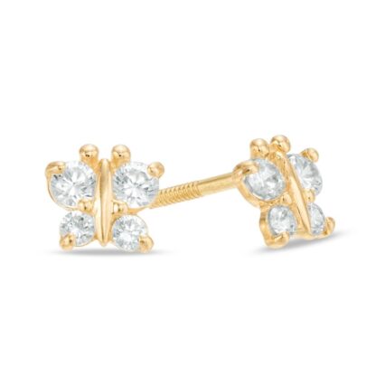 Child's Cubic Zirconia Butterfly Stud Earrings in 10K Gold