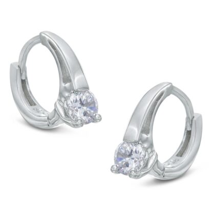 4mm Cubic Zirconia Solitaire Huggie Hoop Earrings in Sterling Silver