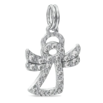 Cubic Zirconia Angel Dangle Charm in Sterling Silver