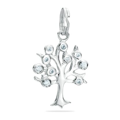 Cubic Zirconia Tree Bracelet Charm in Sterling Silver