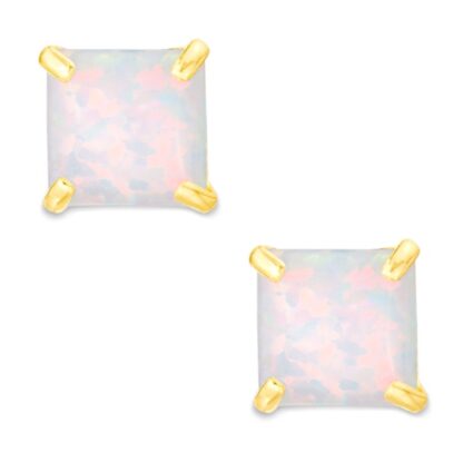 5.0mm Princess-Cut Synthetic Opal Stud Earrings in 10K Gold