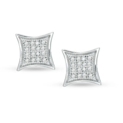 1/10 CT. T.W. Diamond Concave Square Stud Earrings in Sterling Silver