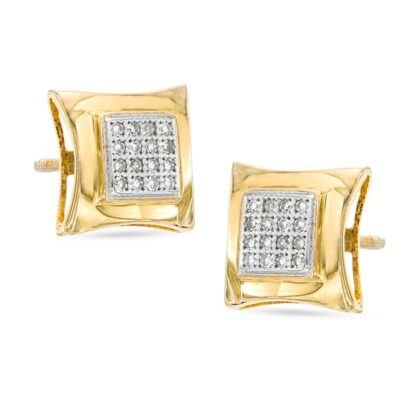 1/10 CT. T.W. Diamond Concave Square Stud Earrings in Sterling Silver and 14K Gold Plate