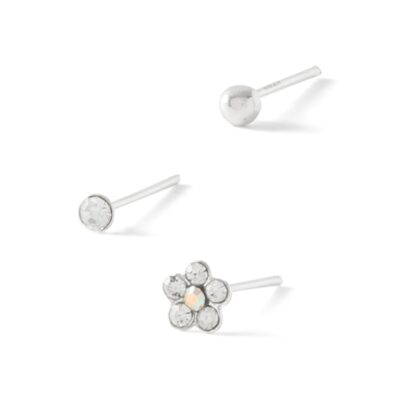 022 Gauge Crystal Nose Stud Set in Semi-Solid Sterling Silver