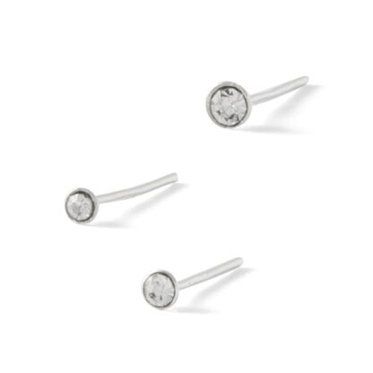 022 Gauge Graduating Nose Stud Set with Crystals in Solid Sterling Silver