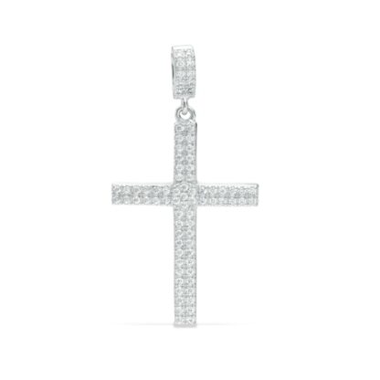 Cubic Zirconia Cross Necklace Charm in Sterling Silver