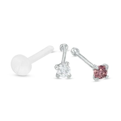 022 Gauge Cubic Zirconia Nose Stud Set in 14K White Gold