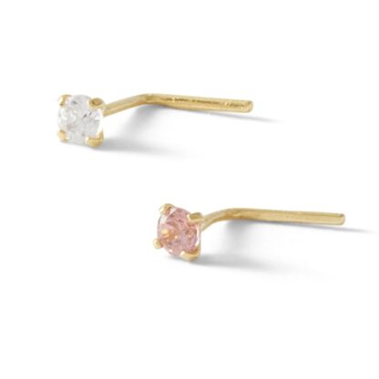 022 Gauge Nose Stud Set with Cubic Zirconia in 14K Semi-Solid Gold