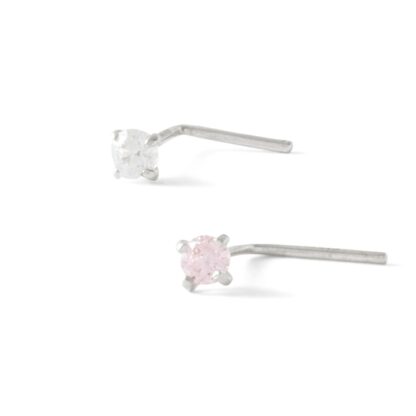 022 Gauge Cubic Zirconia Nose Stud Set in 14K Semi-Solid White Gold