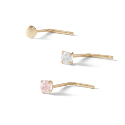 022 Gauge Cubic Zirconia Nose Stud Set in 14K Semi-Solid Gold