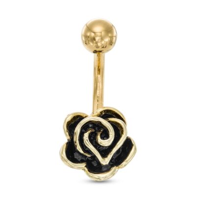 014 Gauge Rose Belly Button Ring in Stainless Steel with Yellow IP