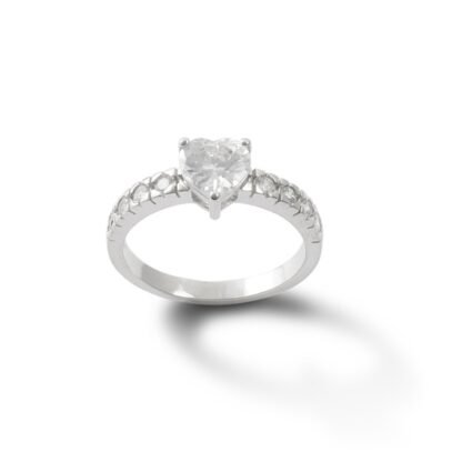 6.5mm Heart-Shaped Cubic Zirconia Ring in Sterling Silver - Size 6