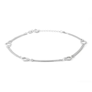 Heart Station Triple Chain Anklet in Sterling Silver - 10"