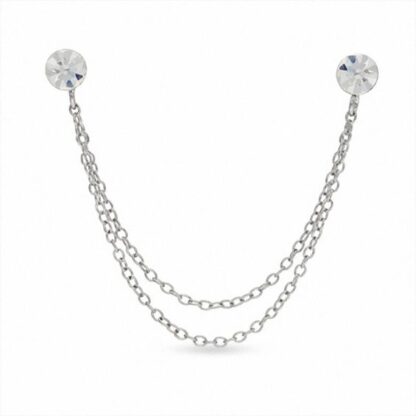 Crystal Stud Double Chain Single Earring in Sterling Silver