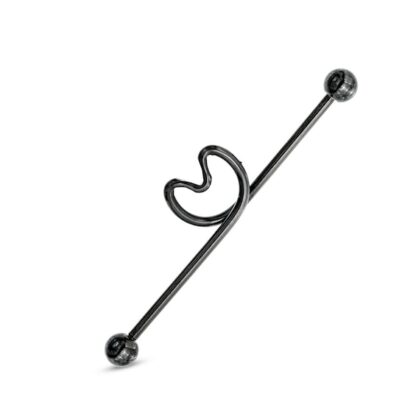 014 Gauge Heart-Shaped Industrial Barbell in Stainless Steel with Black IP