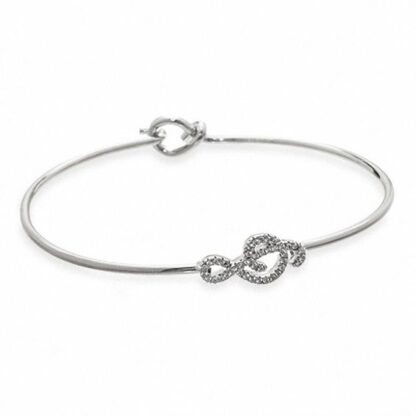 Cubic Zirconia Sideways Music Note Bangle in White Brass - 8"