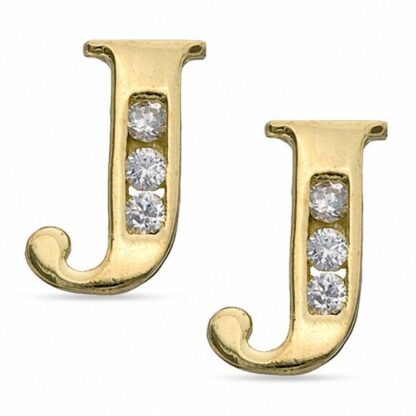 Cubic Zirconia Initial "J" Stud Earrings Set in 10K Gold