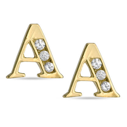 Cubic Zirconia Initial "A" Stud Earrings Set in 10K Gold