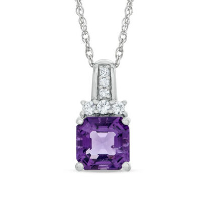 7mm Cushion-Cut Amethyst and Lab-Created White Sapphire Pendant in Sterling Silver