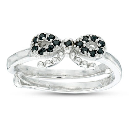 Child's Black Cubic Zirconia Bow Adjustable Ring in Sterling Silver - Size 3
