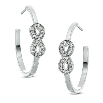 Crystal Infinity Hoop Earrings in White Rhodium Brass