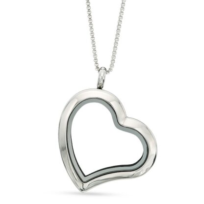 Floating Lockets Tilted Heart Pendant in Stainless Steel - 20"