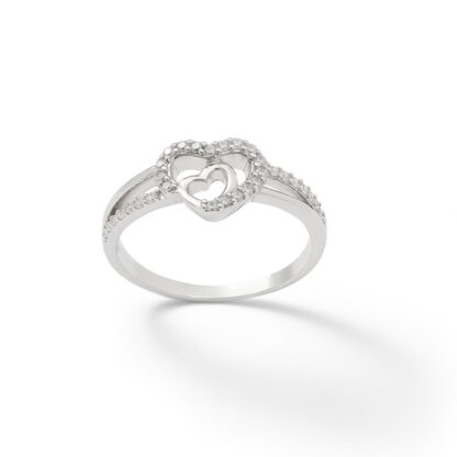 Cubic Zirconia Heart In Heart Ring in Sterling Silver - Size 8