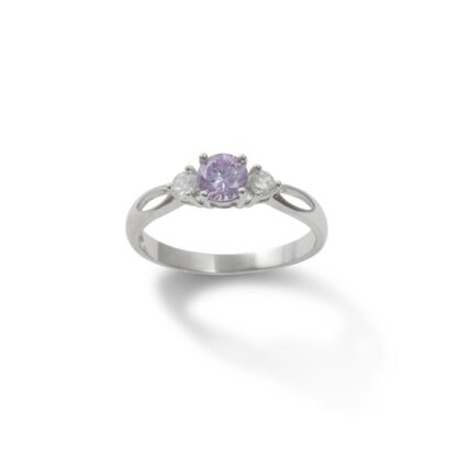 5.5mm Purple and White Cubic Zirconia Three Stone Ring in Sterling Silver - Size 9