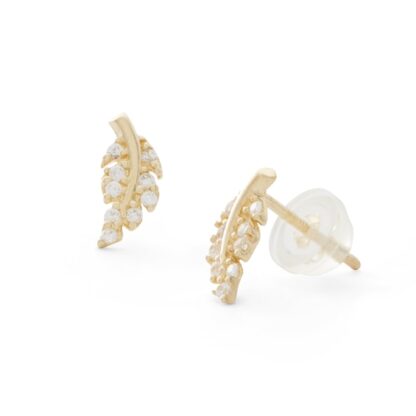 Cubic Zirconia Leaf Stud Earrings in 10K Gold