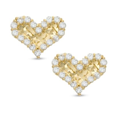 Cubic Zirconia Heart Stud Earrings in 14K Gold