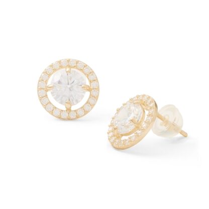 6mm Cubic Zirconia Frame Stud Earrings in 14K Gold