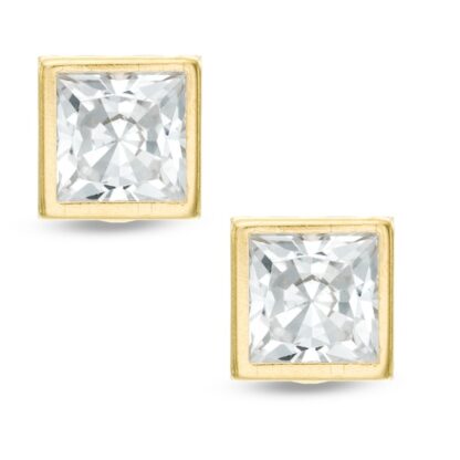 6.0mm Princess-Cut Cubic Zirconia Stud Earrings in 14K Gold