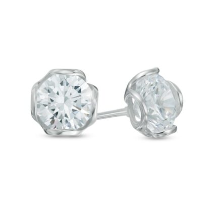 8mm Cubic Zirconia Solitaire Stud Earrings in Sterling Silver