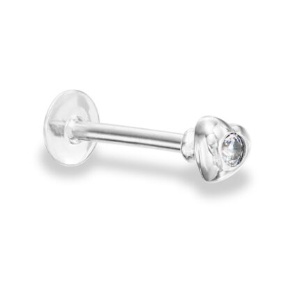 018 Gauge Cubic Zirconia Heart Labret in 10K White Gold