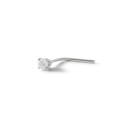 022 Gauge Diamond Accent Nose Stud in 14K Semi-Solid White Gold