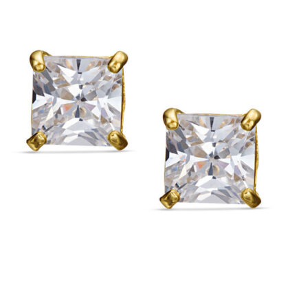 Child's 4mm Princess-Cut Cubic Zirconia Stud Earrings in 14K Gold