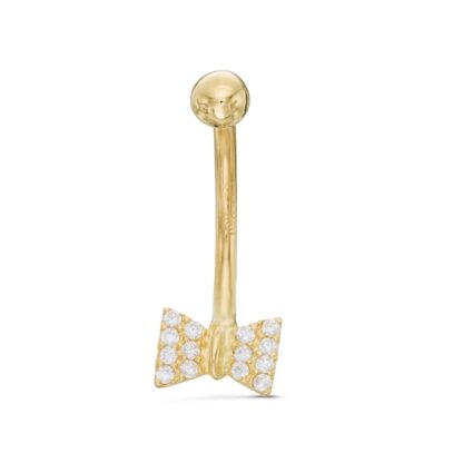 016 Gauge Cubic Zirconia Bow Tie Curved Barbell in 10K Gold