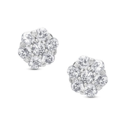 Cubic Zirconia Flower Stud Earrings in 10K White Gold