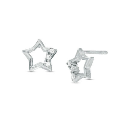 Child's Cubic Zirconia Open Star Three Stone Stud Earrings in Sterling Silver