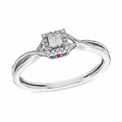 1/10 CT. T.W. Princess-Cut Quad Diamond Frame Promise Ring in Sterling Silver - Size 7