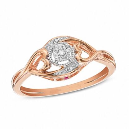 1/20 CT. T.W. Composite Diamond and Pink Sapphire Heart Sides Promise Ring in Sterling Silver and 14K Rose Gold Plate