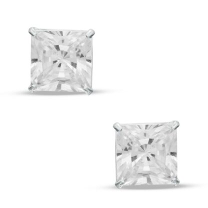 7.0mm Princess-Cut Cubic Zirconia Stud Earrings in 14K White Gold