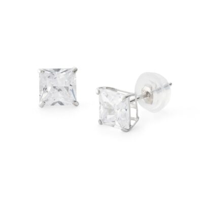 5.0mm Princess-Cut Cubic Zirconia Stud Earrings in 14K White Gold