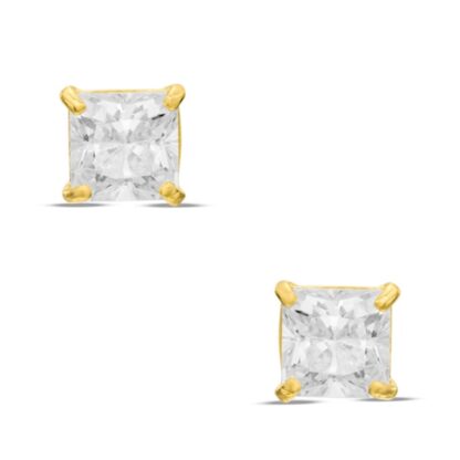 4mm Princess-Cut Cubic Zirconia Stud Earrings in 14K Gold