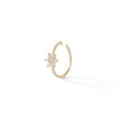 020 Gauge Cubic Zirconia Flower Nose Ring in Solid 14K Gold