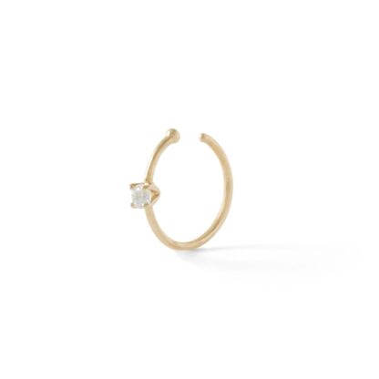 020 Gauge Cubic Zirconia Solitaire Nose Ring in Solid 14K Gold