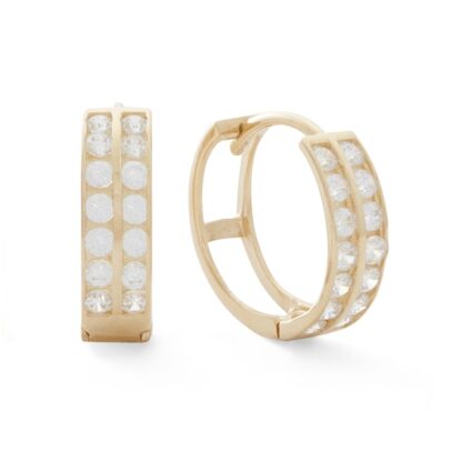 Cubic Zirconia Double Row Huggie Hoop Earrings in 14K Gold