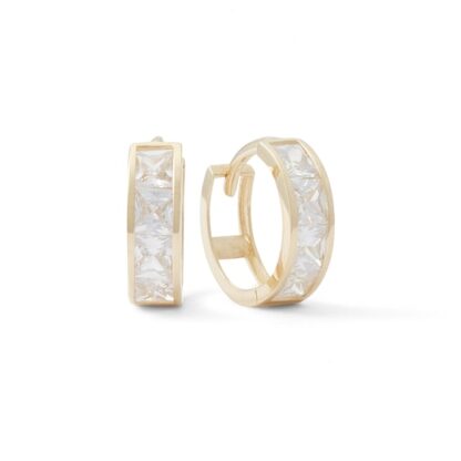 Square Cubic Zirconia Huggie Hoop Earrings in 14K Gold